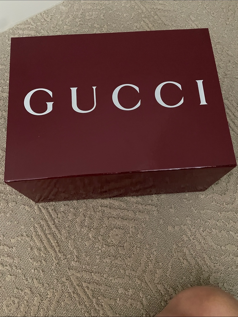 Gucci Burgundy Logo Box with White Lettering
